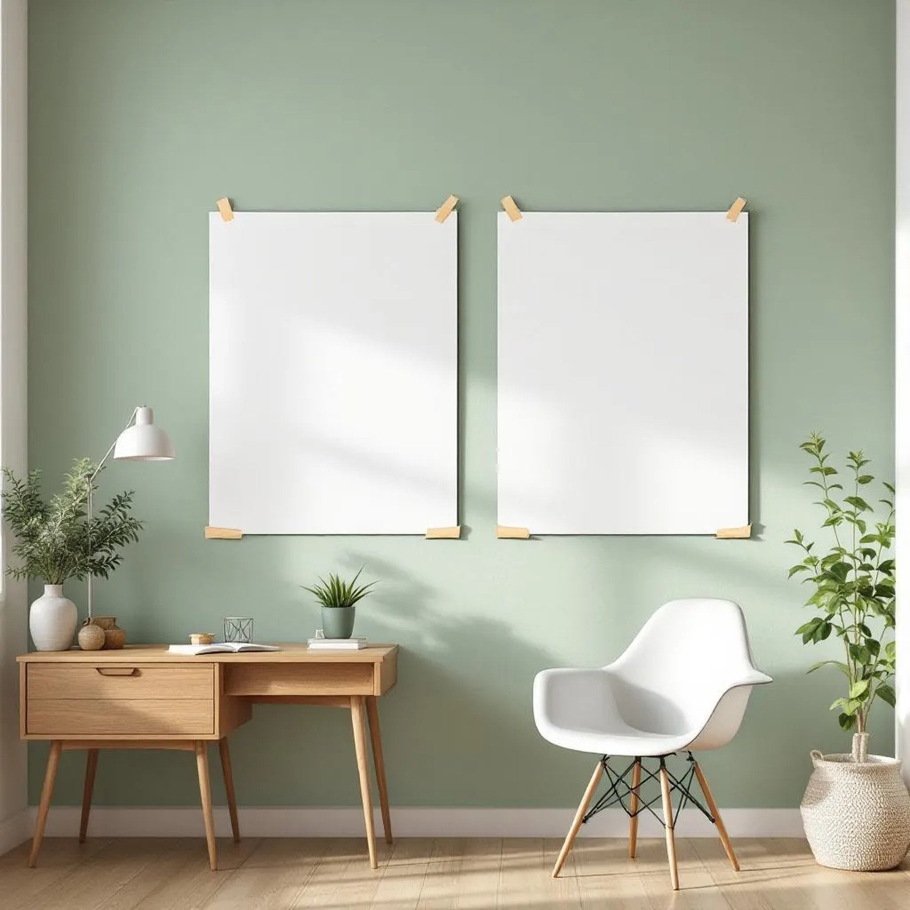 Home Office Styled Room Mockup — Plain Square Frame Portrait 2:3 — Perspective View — #03263 | MockupBulk