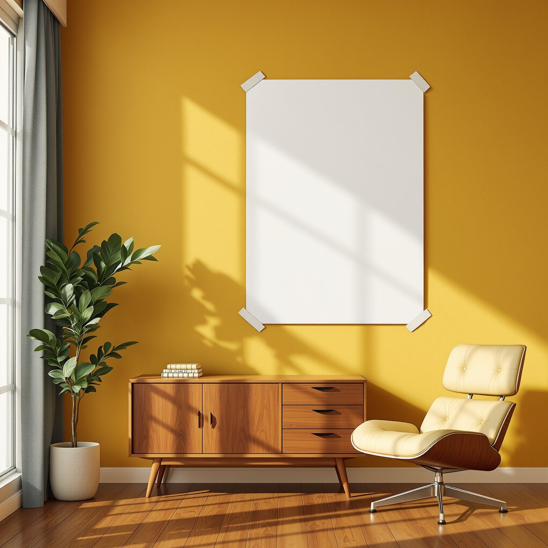 Mid-Century Modern A3 Taped Poster Mockup — Blank Template #00394 — A3 Frame Mockup JPG | Commercial Use | Etsy POD bulkmockup | MockupBulk