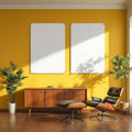 Mid-Century Modern Styled Room Mockup — Plain Square Frame Square 1:1 — Perspective View — #03382 | MockupBulk