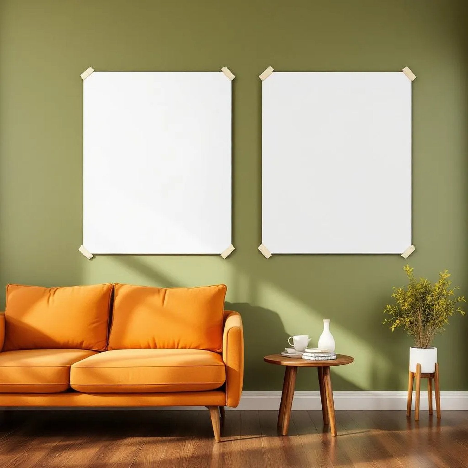 Mid-Century Modern Editorial Room Mockup — Plain Square Frame Portrait 4:5 — Perspective View — #03383 | MockupBulk