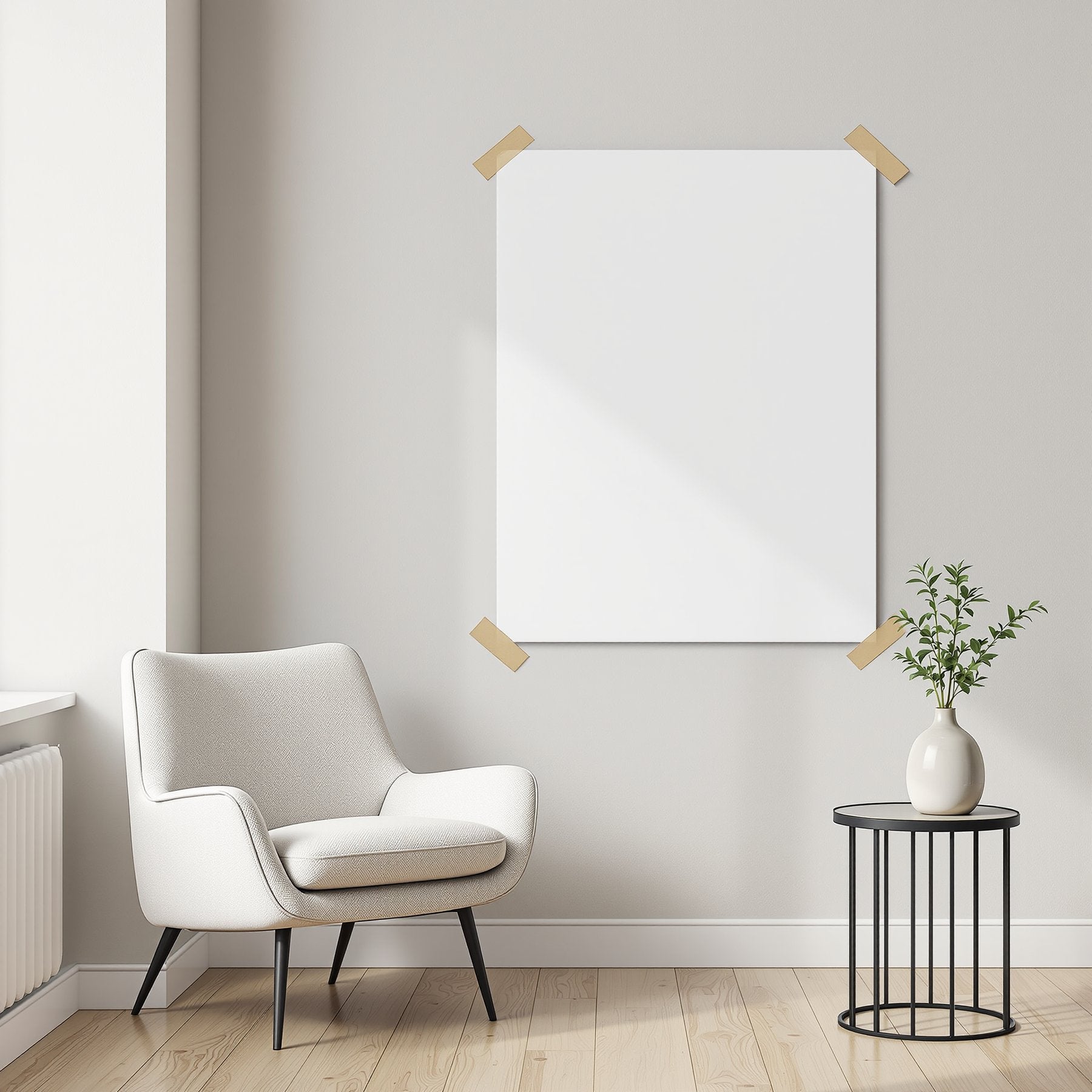 Minimalist White A3 Taped Poster Mockup | Blank Template #00386 | A3 JPG Instant Download | Commercial Licence | bulkmockup Shop | MockupBulk