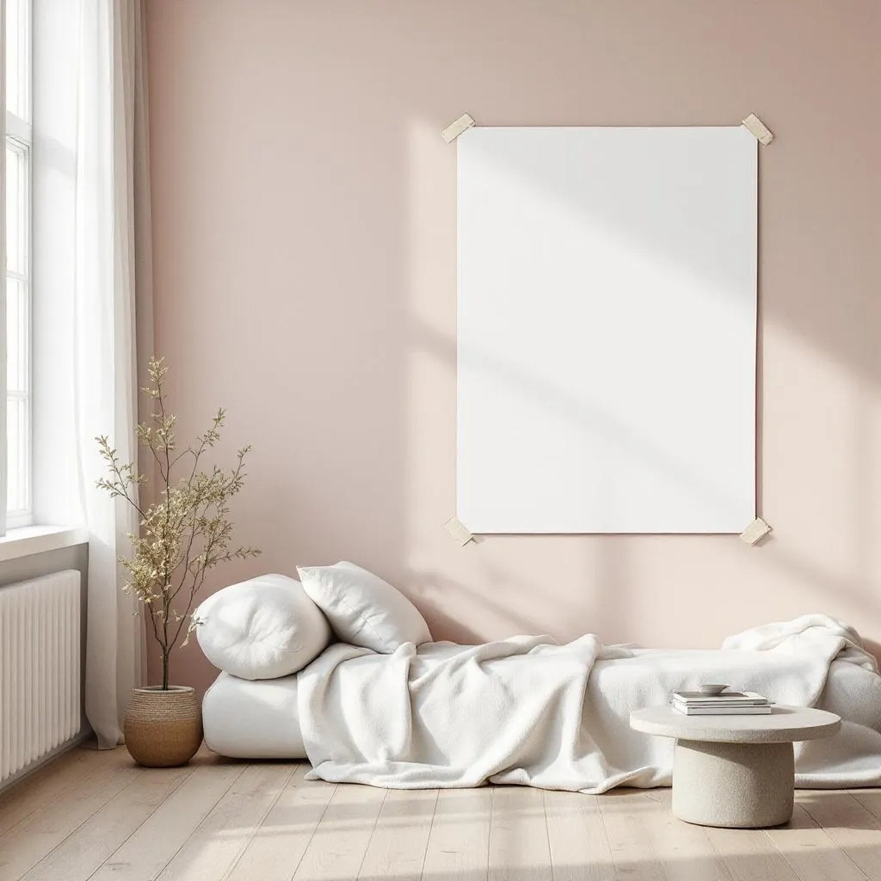 Minimalist White Premium Interior Mockup — Plain Square Frame Portrait 2:3 — Perspective View — #03339 | MockupBulk