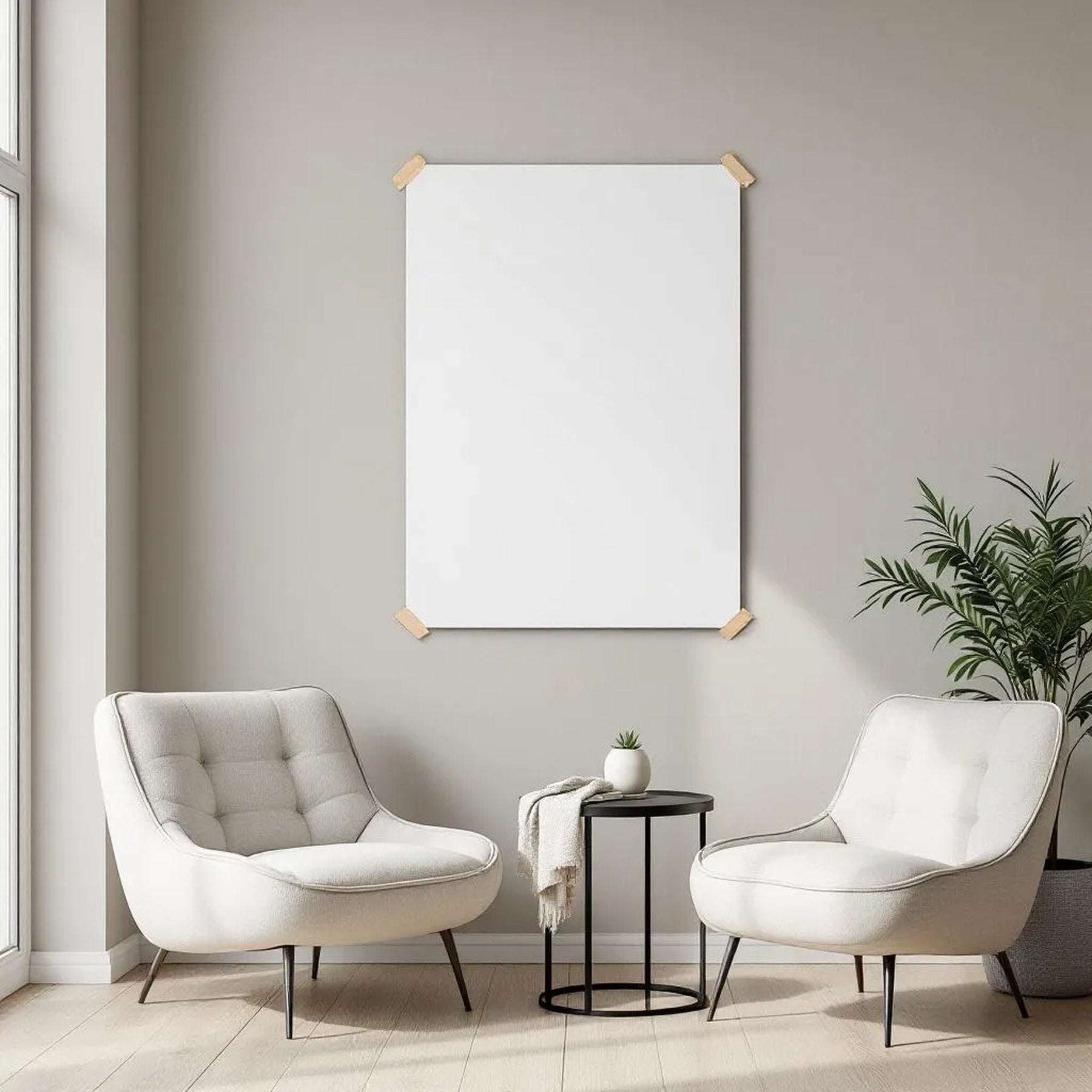 Minimalist White High-Res Frame Mockup — Plain Square Frame Portrait 2:3 — Perspective View — #03341 | MockupBulk