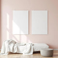 Minimalist White Editorial Room Mockup — Plain Square Frame Portrait 2:3 — Perspective View — #03342 | MockupBulk