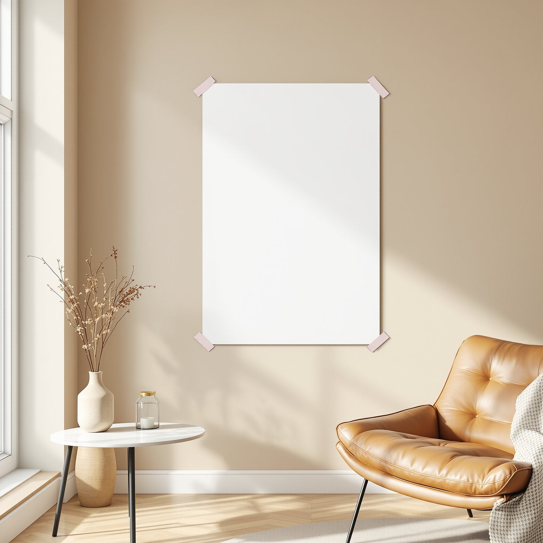 Scandinavian A3 Taped Poster Mockup | Blank Template #00366 | A3 Mockup Template | High-Res JPG Download | bulkmockup | MockupBulk