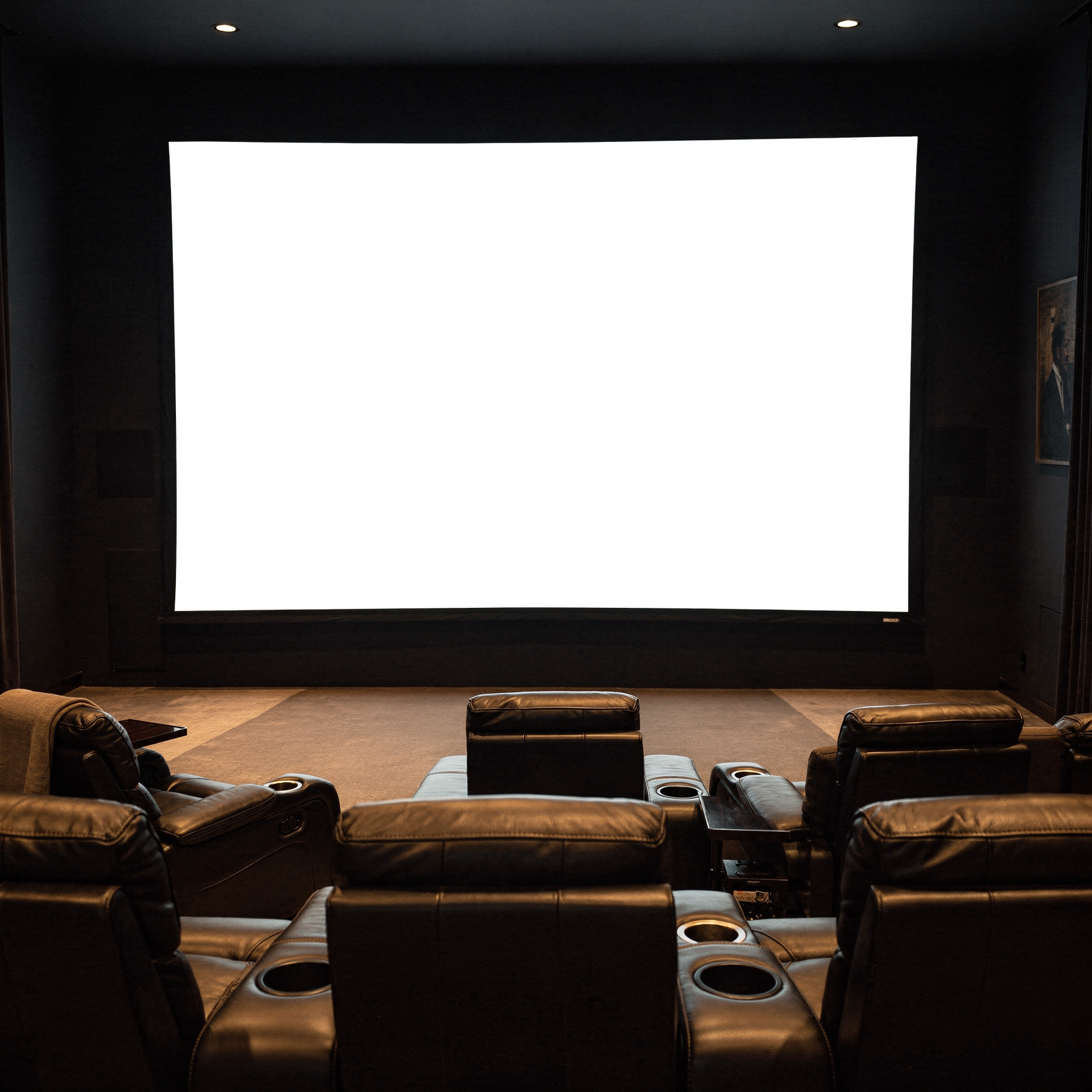 No P Home Theater Dark Room Projector Mockup | PNG Mockup Template | bulkmockup | For App & Web Designers | MockupBulk