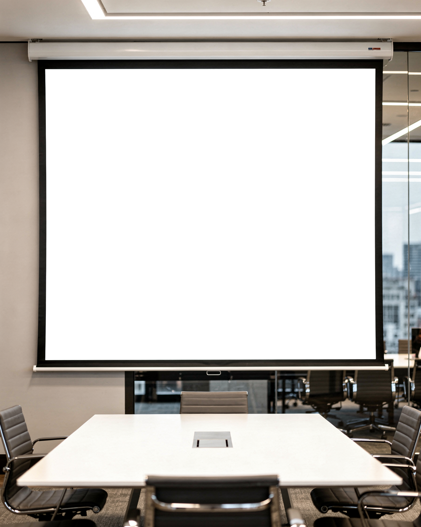 No P Meeting Room Empty Screen Projector Mockup | High-Resolution Transparent PNG | bulkmockup | Commercial Use | MockupBulk