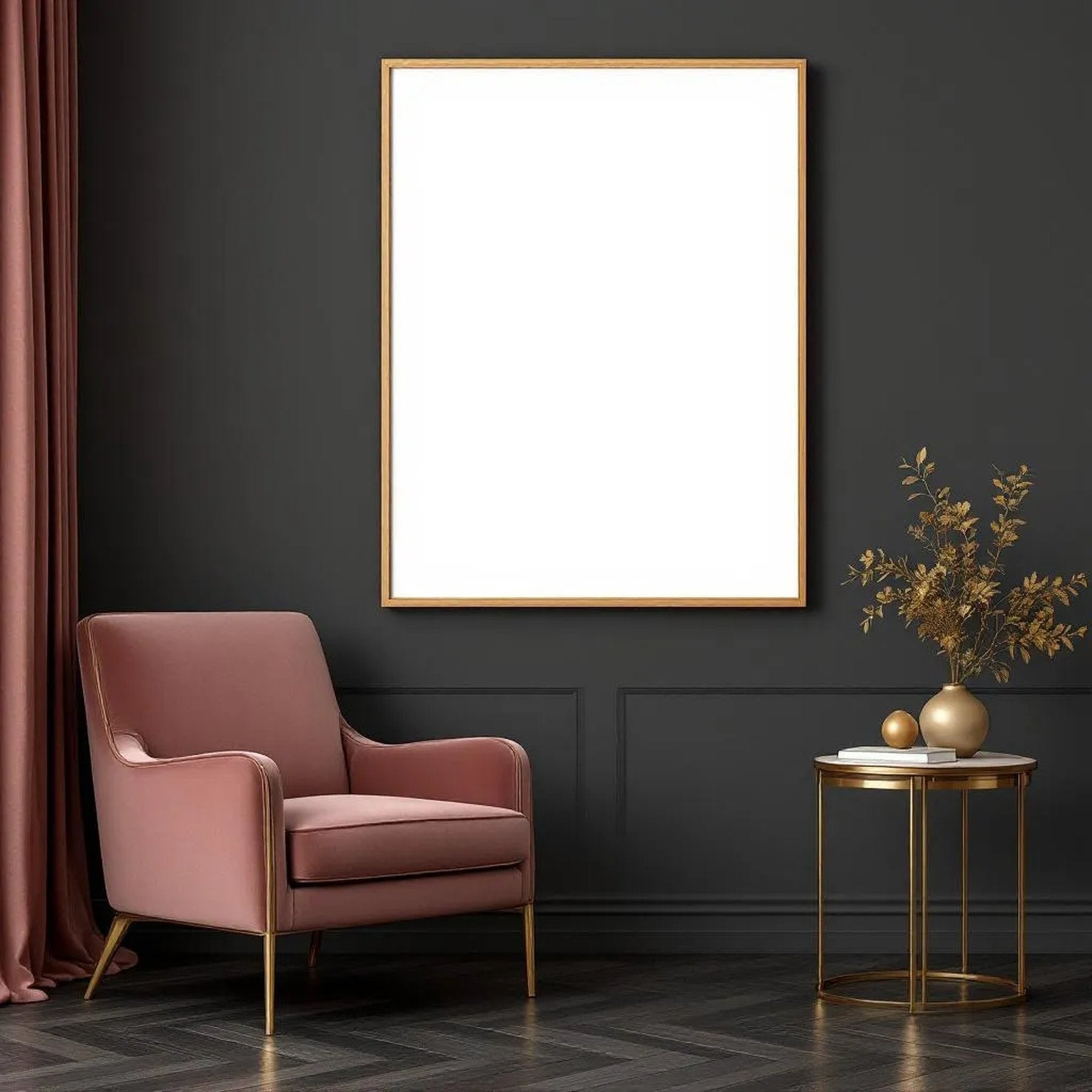 Art Deco Editorial Room Mockup — Plain Square Frame Landscape 3:4 — Perspective View — #02065 | MockupBulk