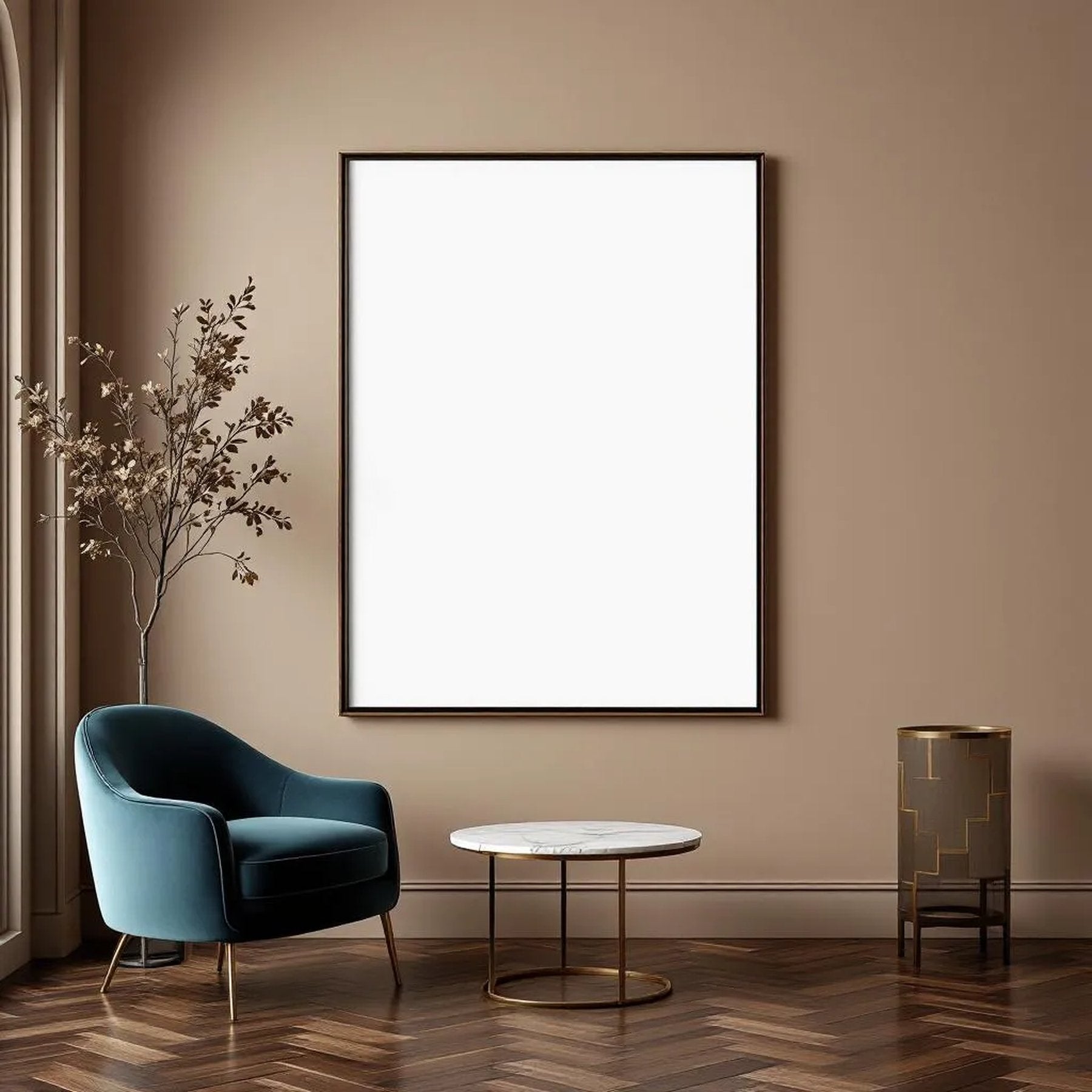 Art Deco Styled Room Mockup — Plain Square Frame Portrait 2:3 — Perspective View — #02076 | MockupBulk