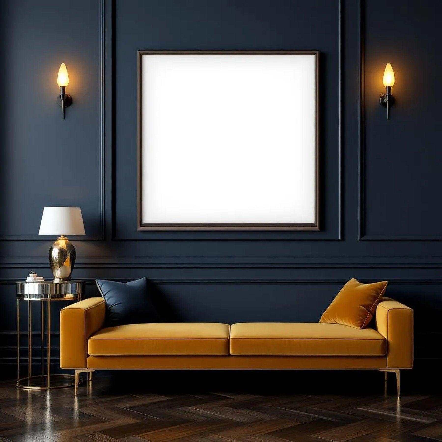 Art Deco Editorial Room Mockup — Plain Square Frame Square 1:1 — Perspective View — #02078 | MockupBulk