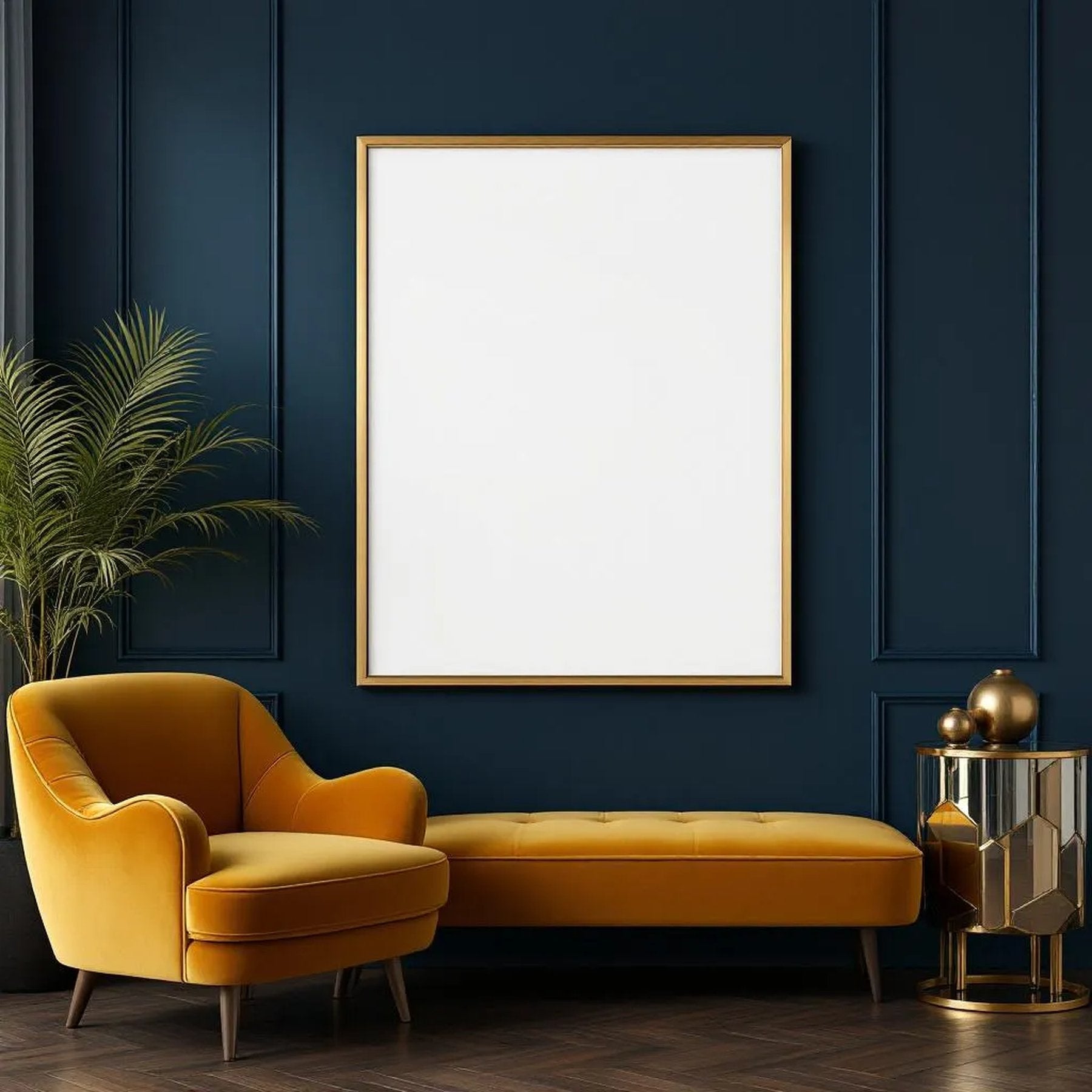 Art Deco Premium Interior Mockup — Plain Square Frame Landscape 11x14 — Perspective View — #02081 | MockupBulk