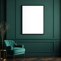 Art Deco Premium Interior Mockup — Plain Square Frame Landscape 3:4 — Perspective View — #04369 | MockupBulk