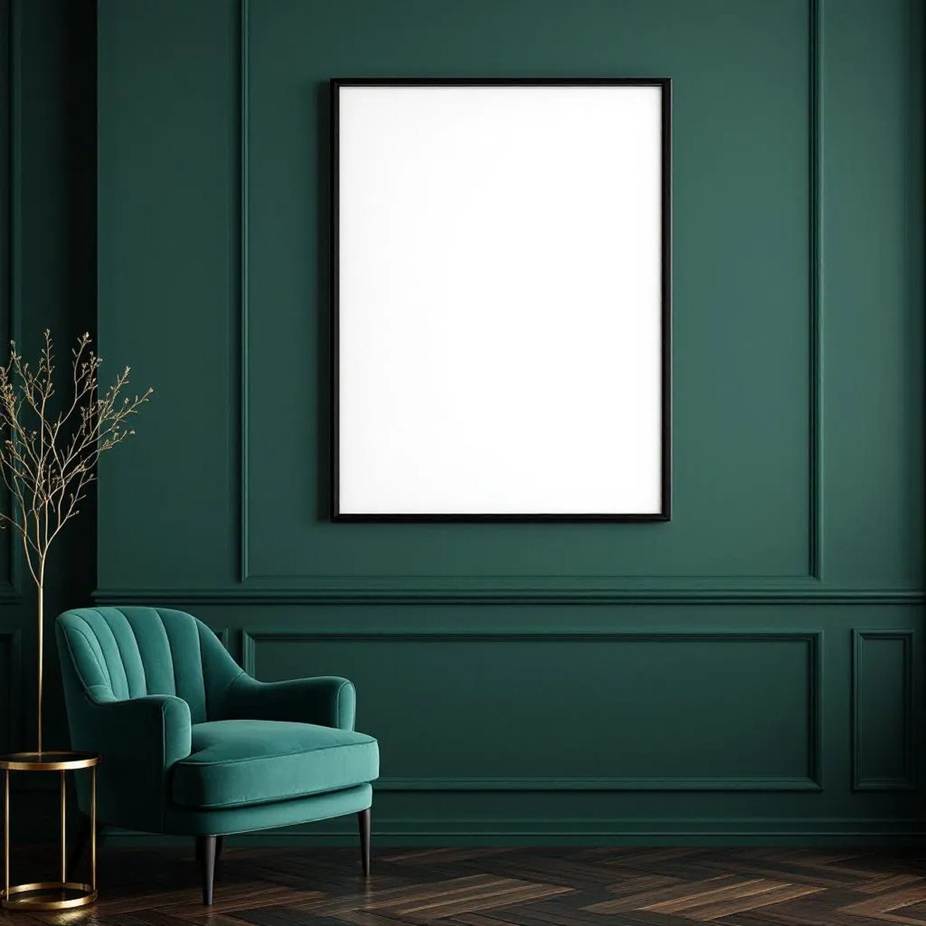 Art Deco Premium Interior Mockup — Plain Square Frame Landscape 3:4 — Perspective View — #04369 | MockupBulk
