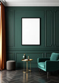 Art Deco Wall Art Mockup — Matte Black Frame Portrait 2:3 — Perspective View — #04371 | MockupBulk