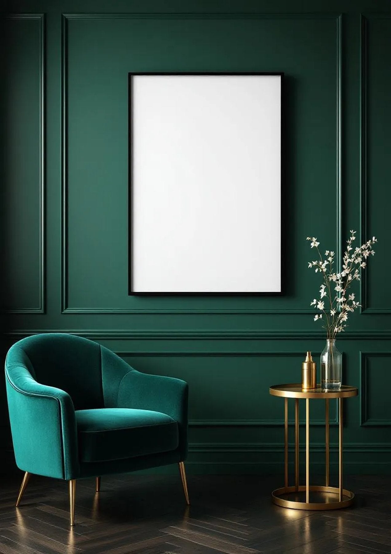 Art Deco Wall Art Mockup — Matte Black Frame Portrait 2:3 — Perspective View — #04377 | MockupBulk