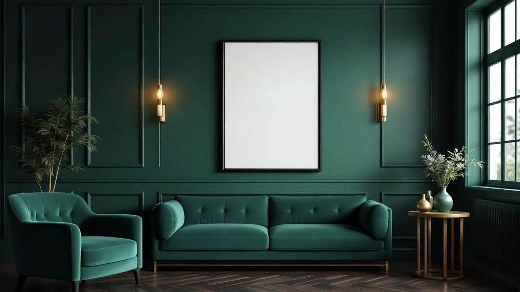 Art Deco Lifestyle Frame Mockup — Matte Black Frame Portrait 4:5 — Perspective View — #04379 | MockupBulk