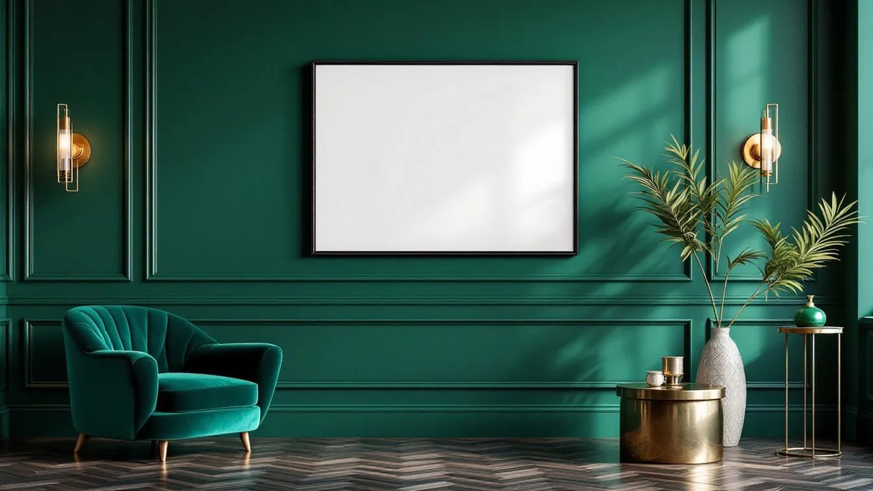 Art Deco Wall Art Mockup — Matte Black Frame Square 1:1 — Perspective View — #04382 | MockupBulk