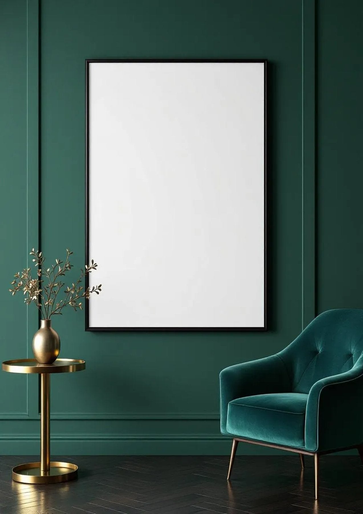 Art Deco Lifestyle Frame Mockup — Matte Black Frame Portrait 2:3 — Perspective View — #04386 | MockupBulk