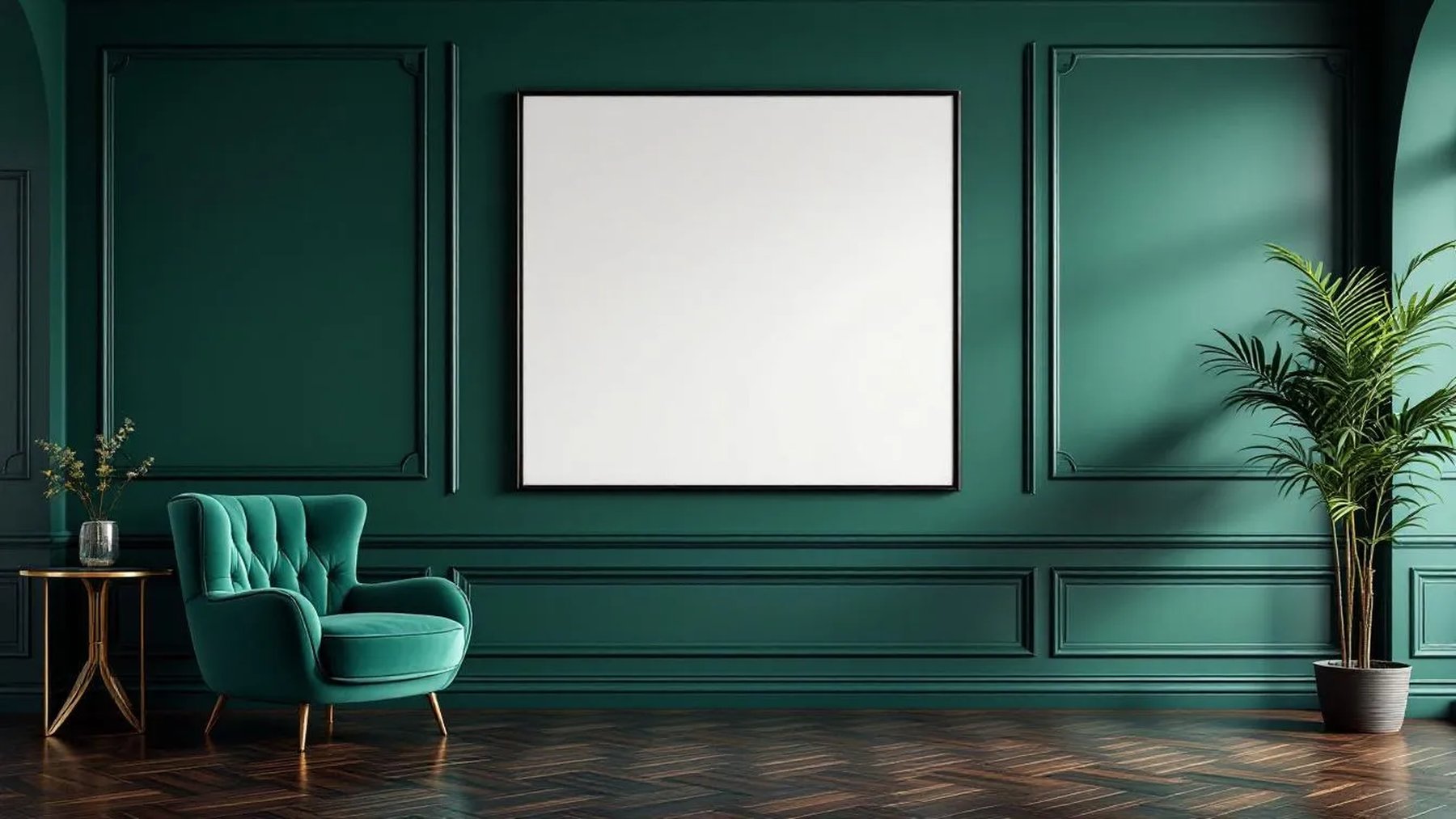 Art Deco Professional Frame Mockup — Matte Black Frame Square 1:1 — Perspective View — #04388 | MockupBulk
