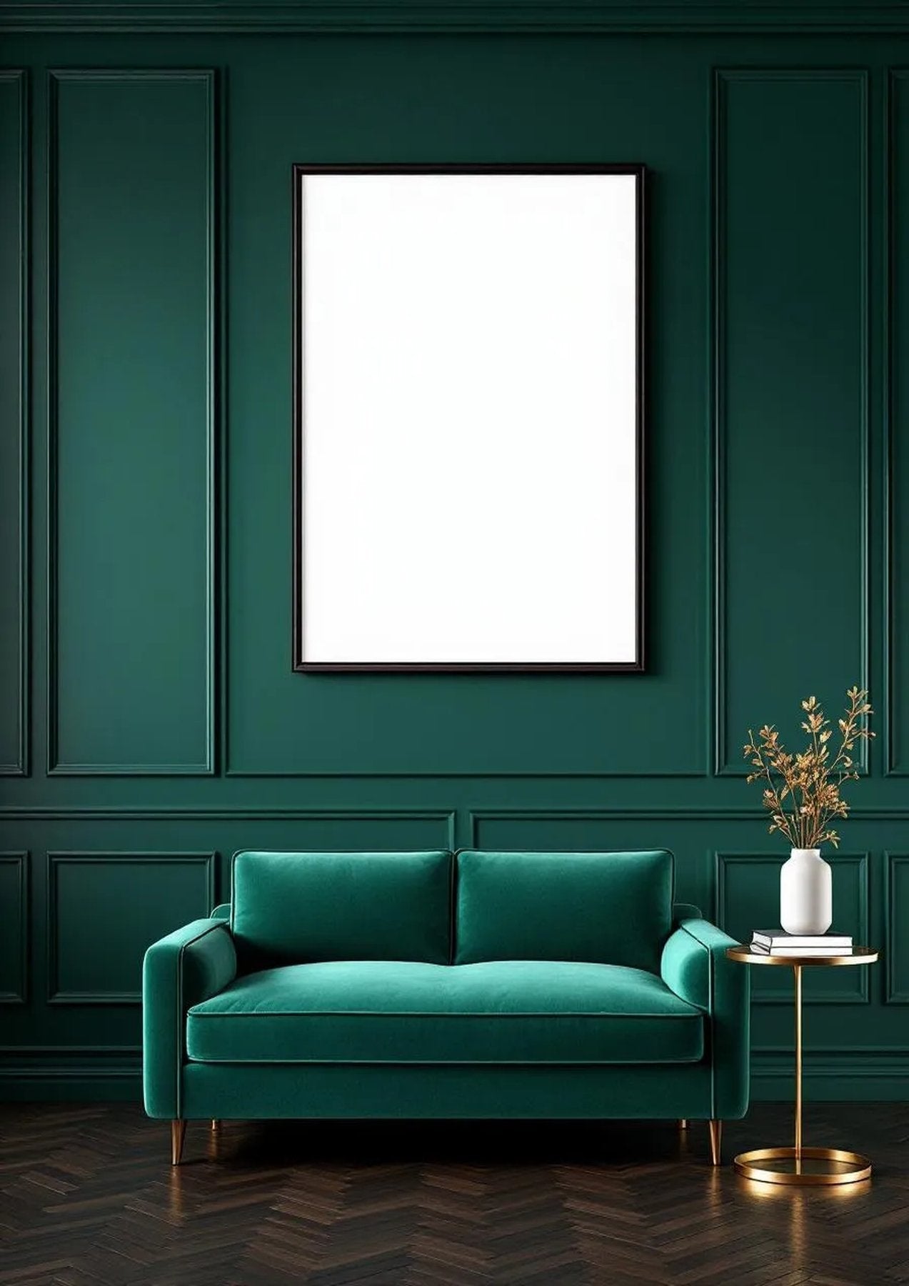 Art Deco Frame Display Mockup — Matte Black Frame Portrait 2:3 — Perspective View — #04389 | MockupBulk