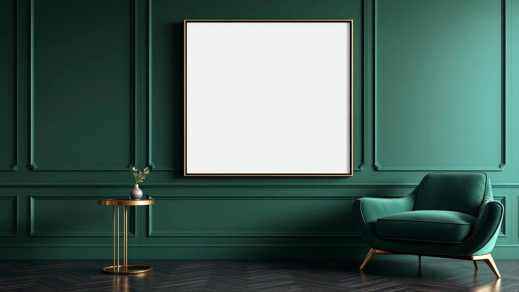 Art Deco Interior Frame Mockup — White Frame Square 1:1 — Perspective View — #04391 | MockupBulk
