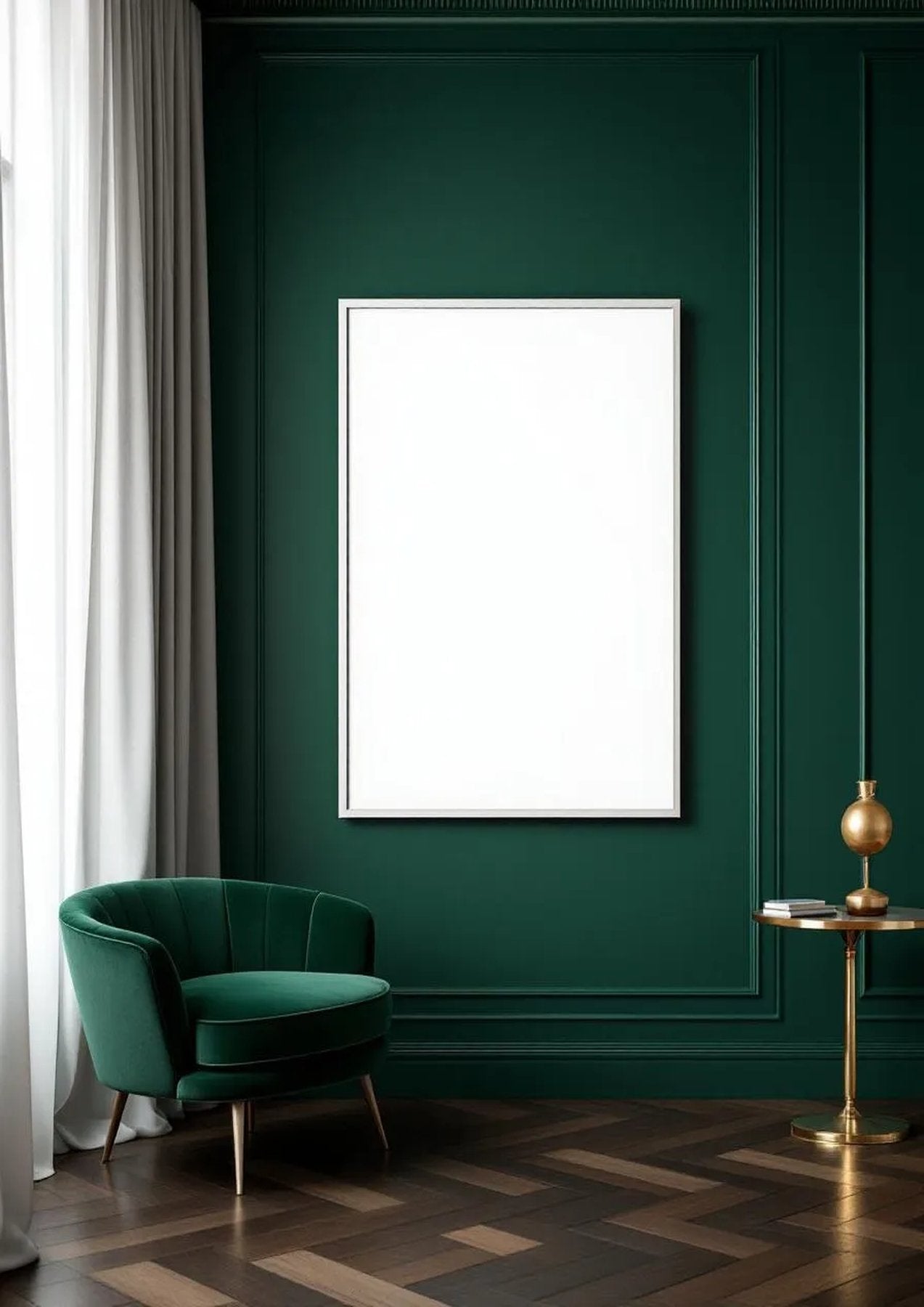 Art Deco Wall Art Mockup — White Frame Portrait 2:3 — Perspective View — #04392 | MockupBulk