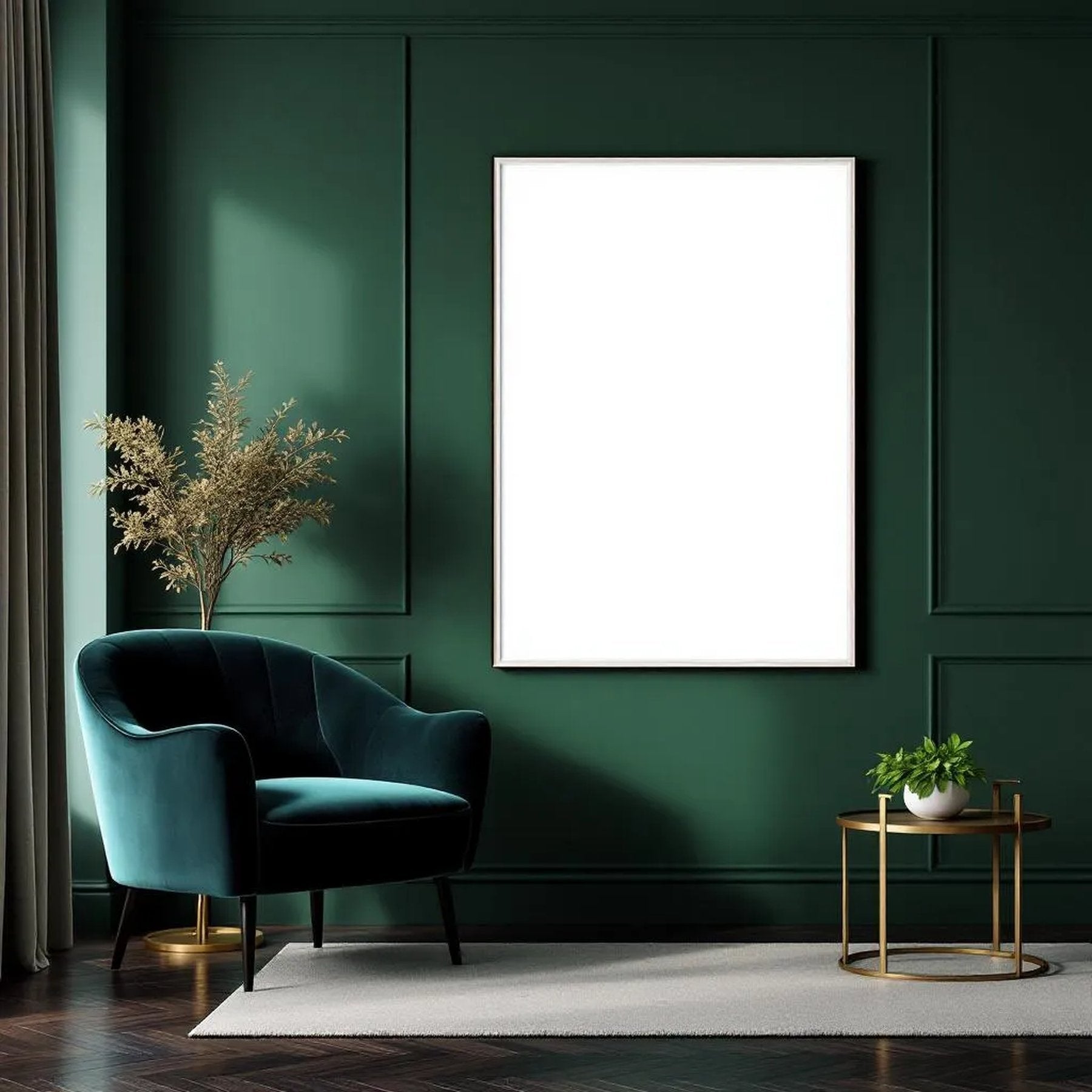 Art Deco Editorial Room Mockup — Plain Square Frame Portrait 2:3 — Perspective View — #04399 | MockupBulk