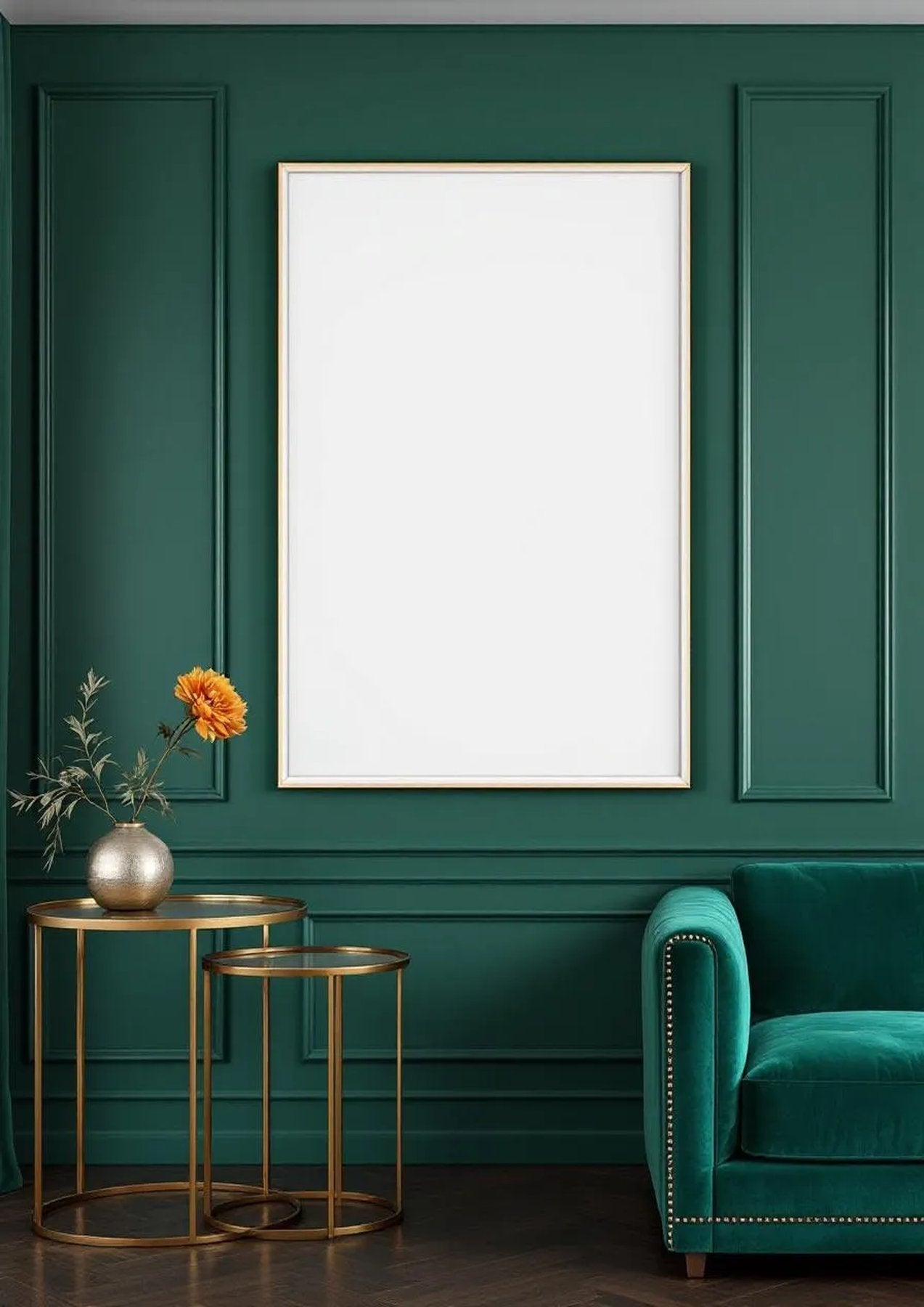 Art Deco Lifestyle Frame Mockup — White Frame Portrait 2:3 — Perspective View — #04401 | MockupBulk