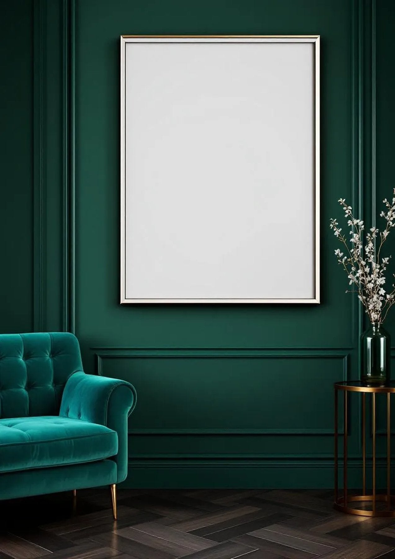 Art Deco Professional Frame Mockup — White Frame Portrait 2:3 — Perspective View — #04404 | MockupBulk