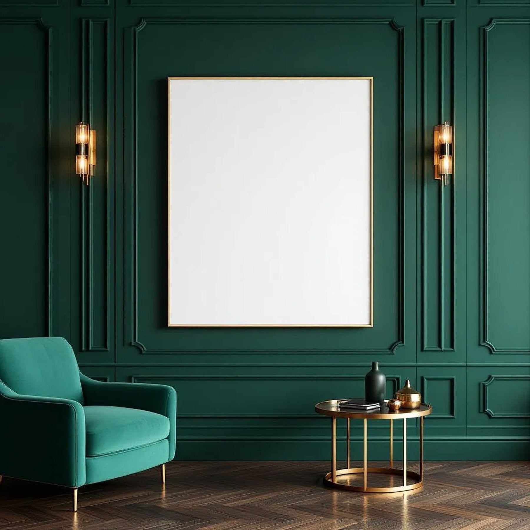 Art Deco Editorial Room Mockup — Plain Square Frame Portrait 4:5 — Perspective View — #04408 | MockupBulk