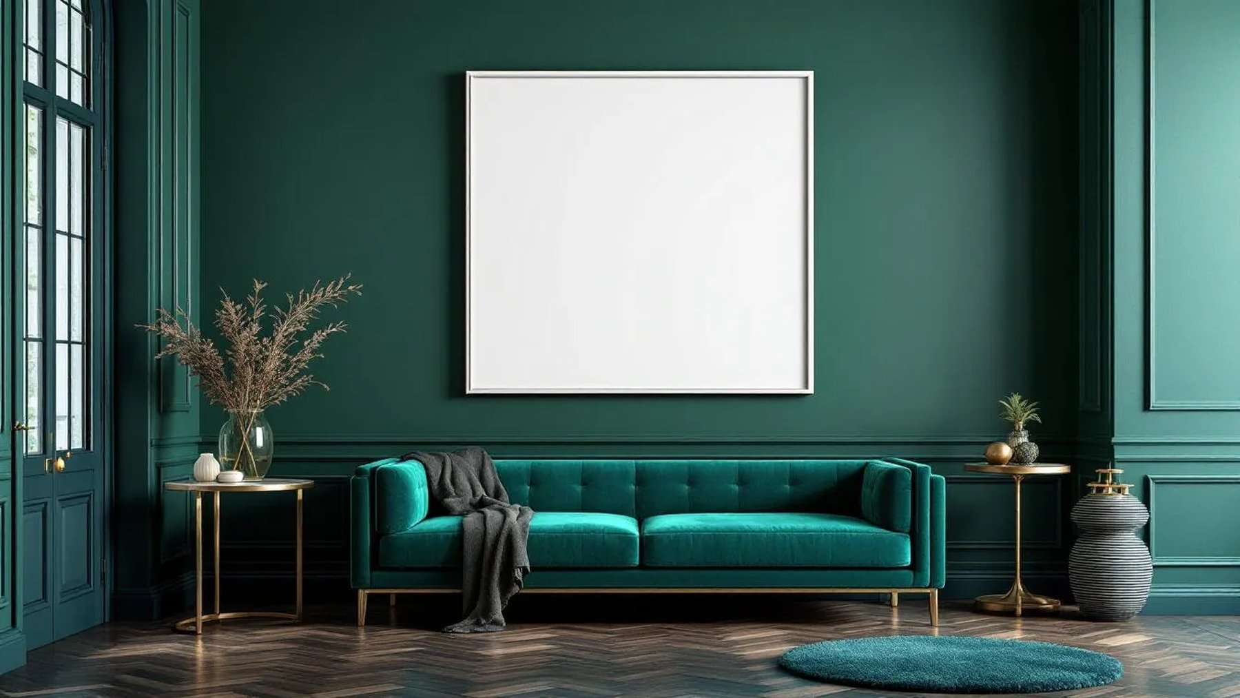 Art Deco Styled Room Mockup — White Frame Square 1:1 — Perspective View — #04409 | MockupBulk