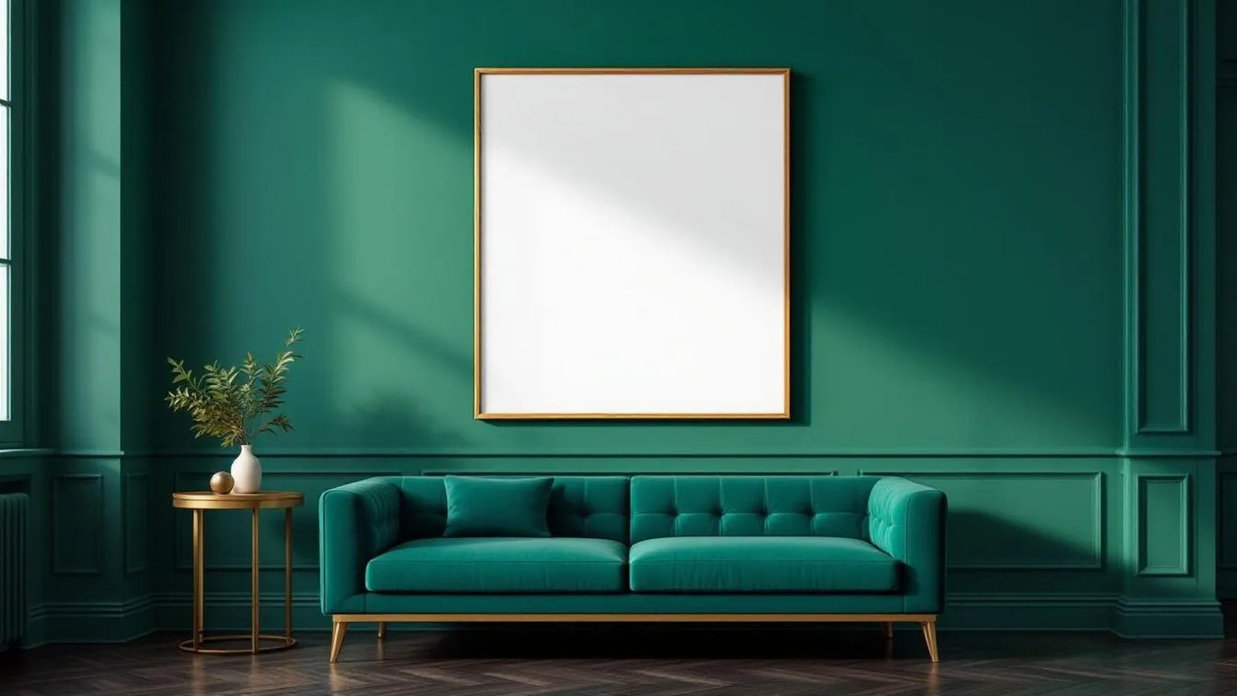 Art Deco Room Scene Mockup — Natural Oak Frame Portrait 4:5 — Perspective View — #04412 | MockupBulk