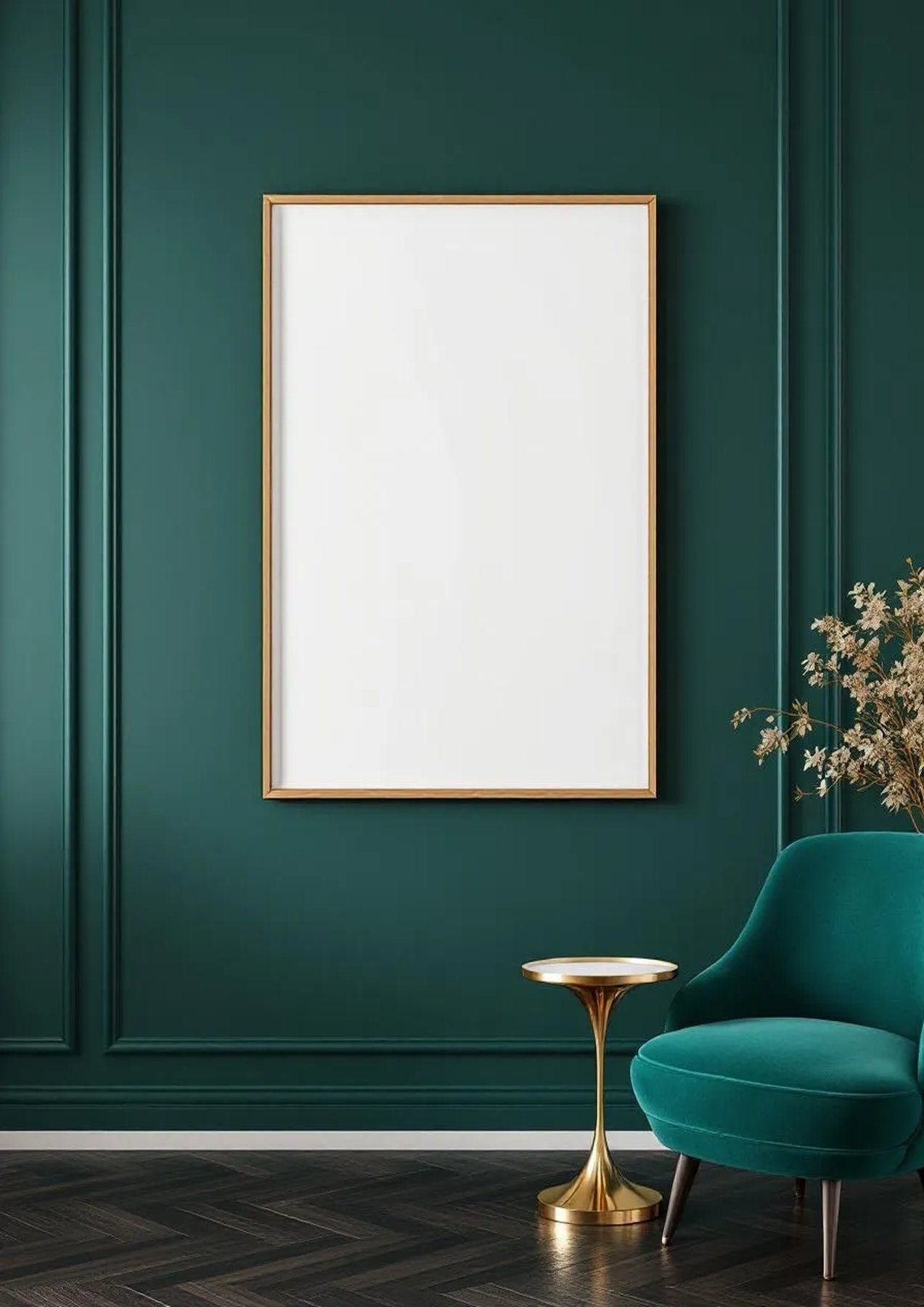 Art Deco Styled Room Mockup — Natural Oak Frame Portrait 2:3 — Perspective View — #04419 | MockupBulk