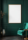 Art Deco Styled Room Mockup — Natural Oak Frame Portrait 2:3 — Perspective View — #04422 | MockupBulk