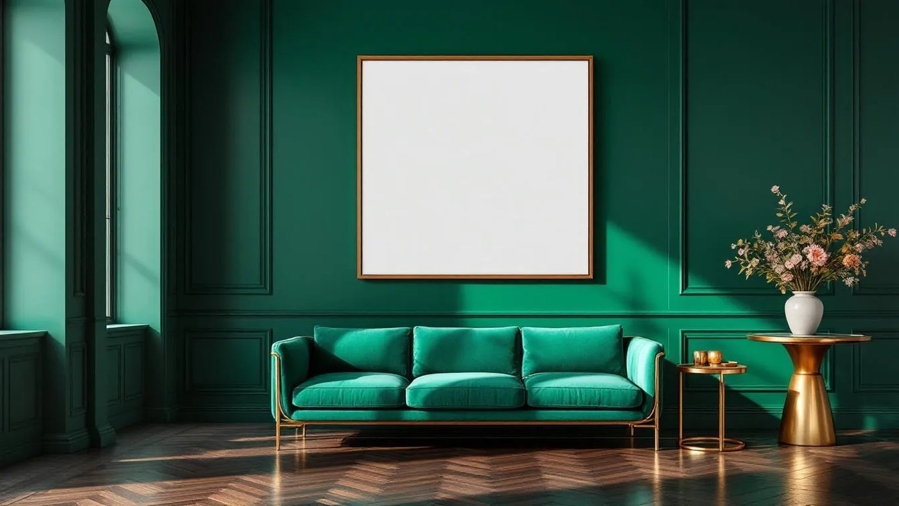 Art Deco Lifestyle Frame Mockup — Natural Oak Frame Square 1:1 — Perspective View — #04427 | MockupBulk