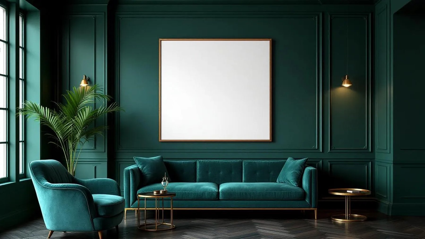 Art Deco Interior Frame Mockup — Natural Oak Frame Square 1:1 — Perspective View — #04430 | MockupBulk