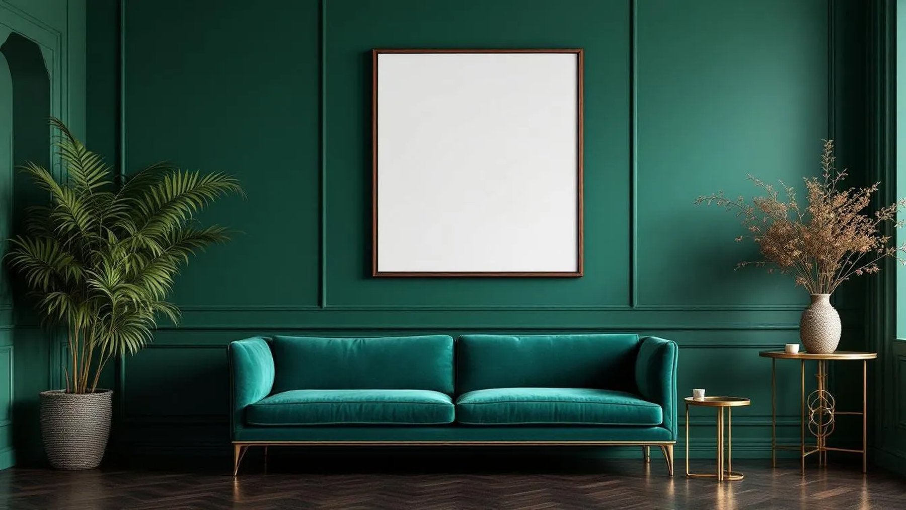 Art Deco Lifestyle Frame Mockup — Walnut Frame Square 1:1 — Perspective View — #04433 | MockupBulk