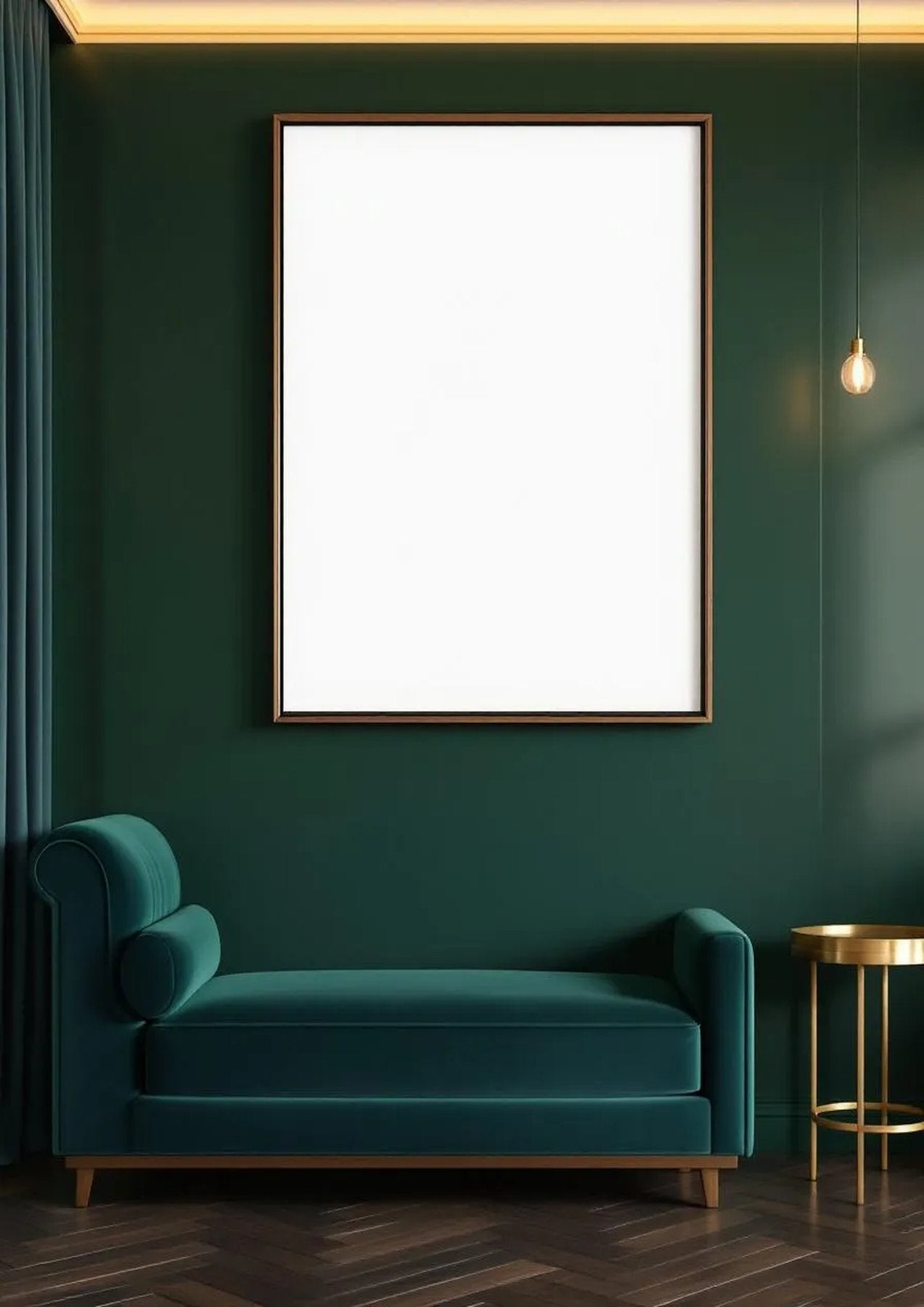 Art Deco Wall Art Mockup — Walnut Frame Portrait 2:3 — Perspective View — #04434 | MockupBulk