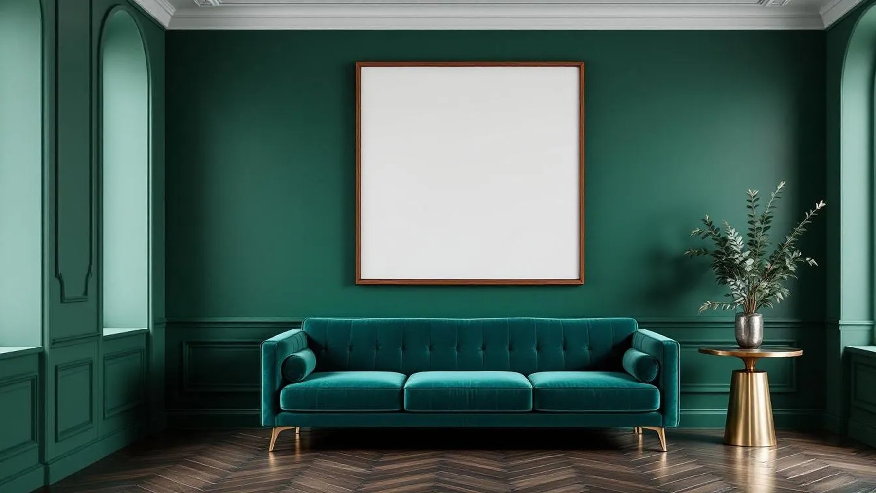 Art Deco Wall Art Mockup — Walnut Frame Square 1:1 — Perspective View — #04436 | MockupBulk