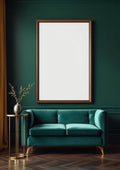 Art Deco Frame Display Mockup — Walnut Frame Portrait 2:3 — Perspective View — #04437 | MockupBulk