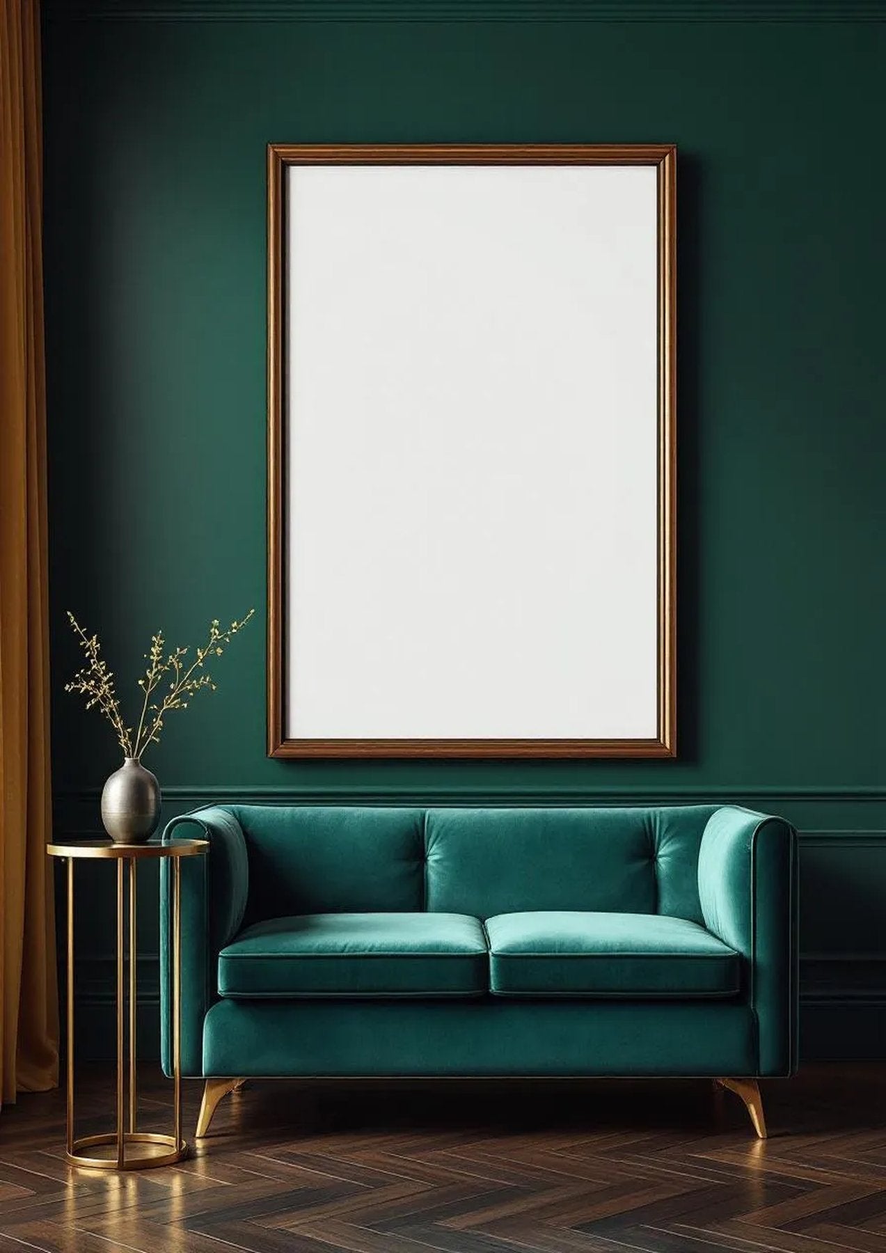 Art Deco Frame Display Mockup — Walnut Frame Portrait 2:3 — Perspective View — #04437 | MockupBulk