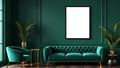 Art Deco Editorial Room Mockup — Walnut Frame Landscape 3:4 — Perspective View — #04439 | MockupBulk