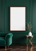 Art Deco Lifestyle Frame Mockup — Walnut Frame Portrait 2:3 — Perspective View — #04440 | MockupBulk