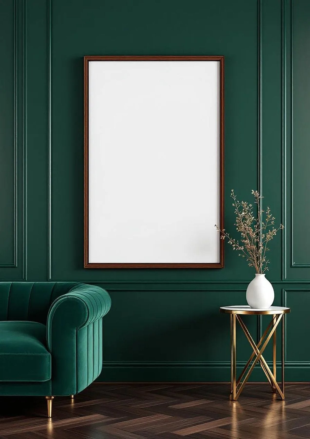 Art Deco Lifestyle Frame Mockup — Walnut Frame Portrait 2:3 — Perspective View — #04440 | MockupBulk