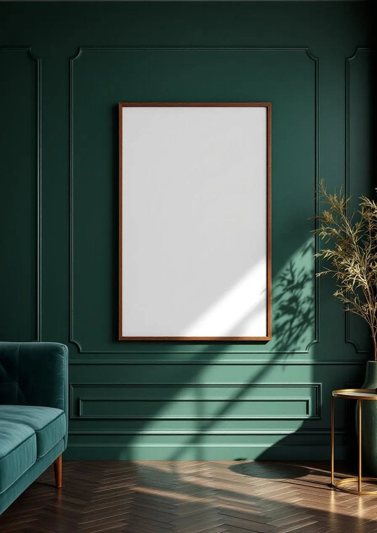 Art Deco Professional Frame Mockup — Walnut Frame Portrait 2:3 — Perspective View — #04443 | MockupBulk