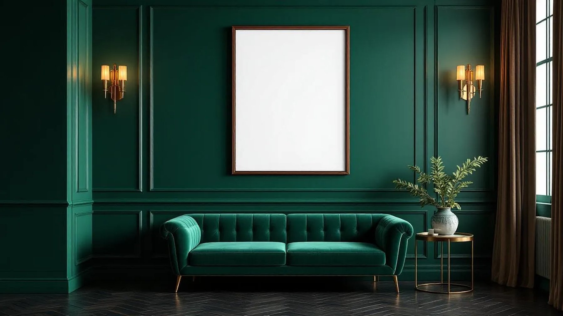 Art Deco Premium Interior Mockup — Walnut Frame Landscape 3:4 — Perspective View — #04445 | MockupBulk