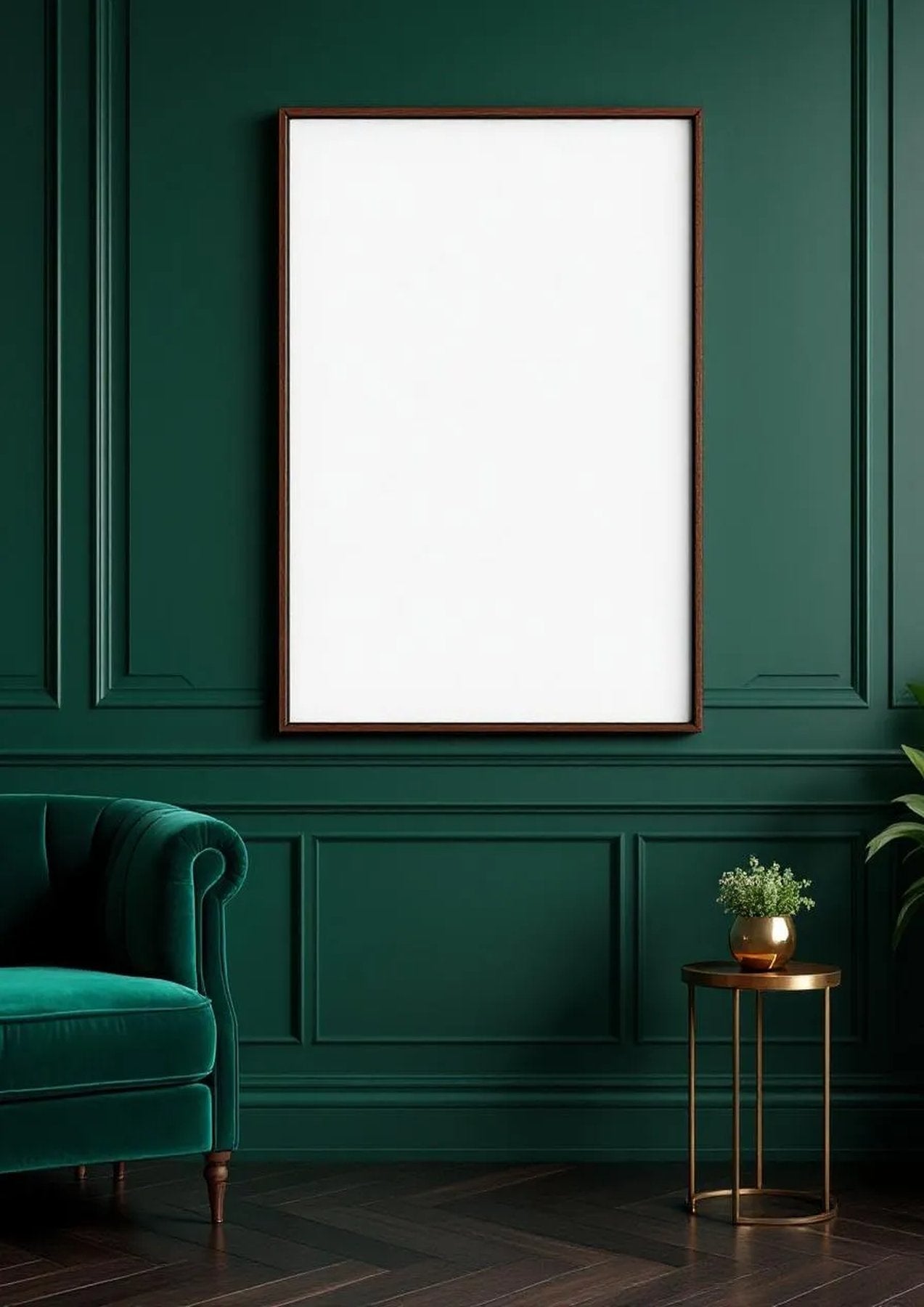 Art Deco Frame Display Mockup — Walnut Frame Portrait 2:3 — Perspective View — #04446 | MockupBulk