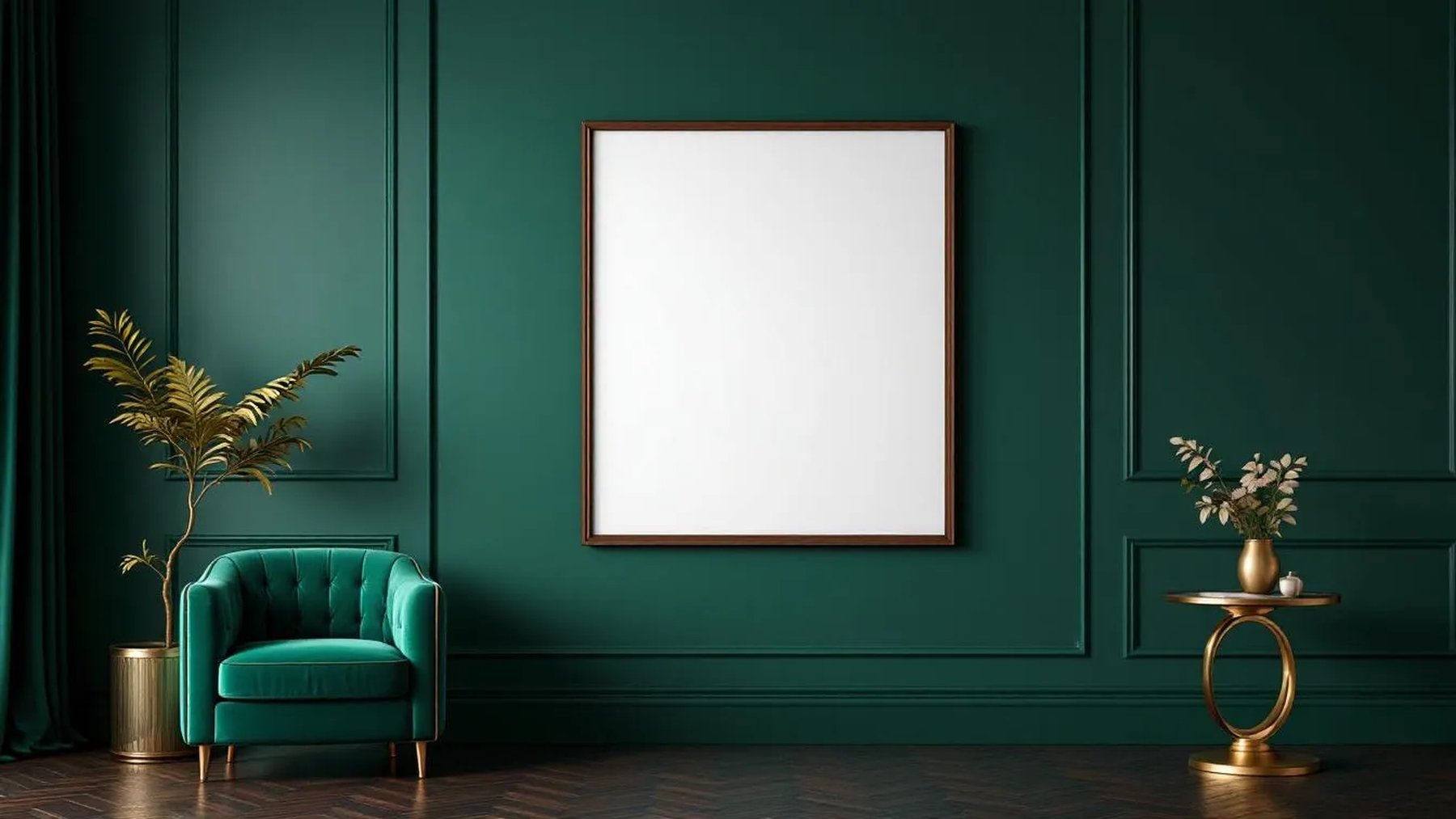 Art Deco Frame Display Mockup — Walnut Frame Portrait 4:5 — Perspective View — #04448 | MockupBulk