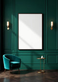 Art Deco Editorial Room Mockup — Walnut Frame Portrait 2:3 — Perspective View — #04452 | MockupBulk