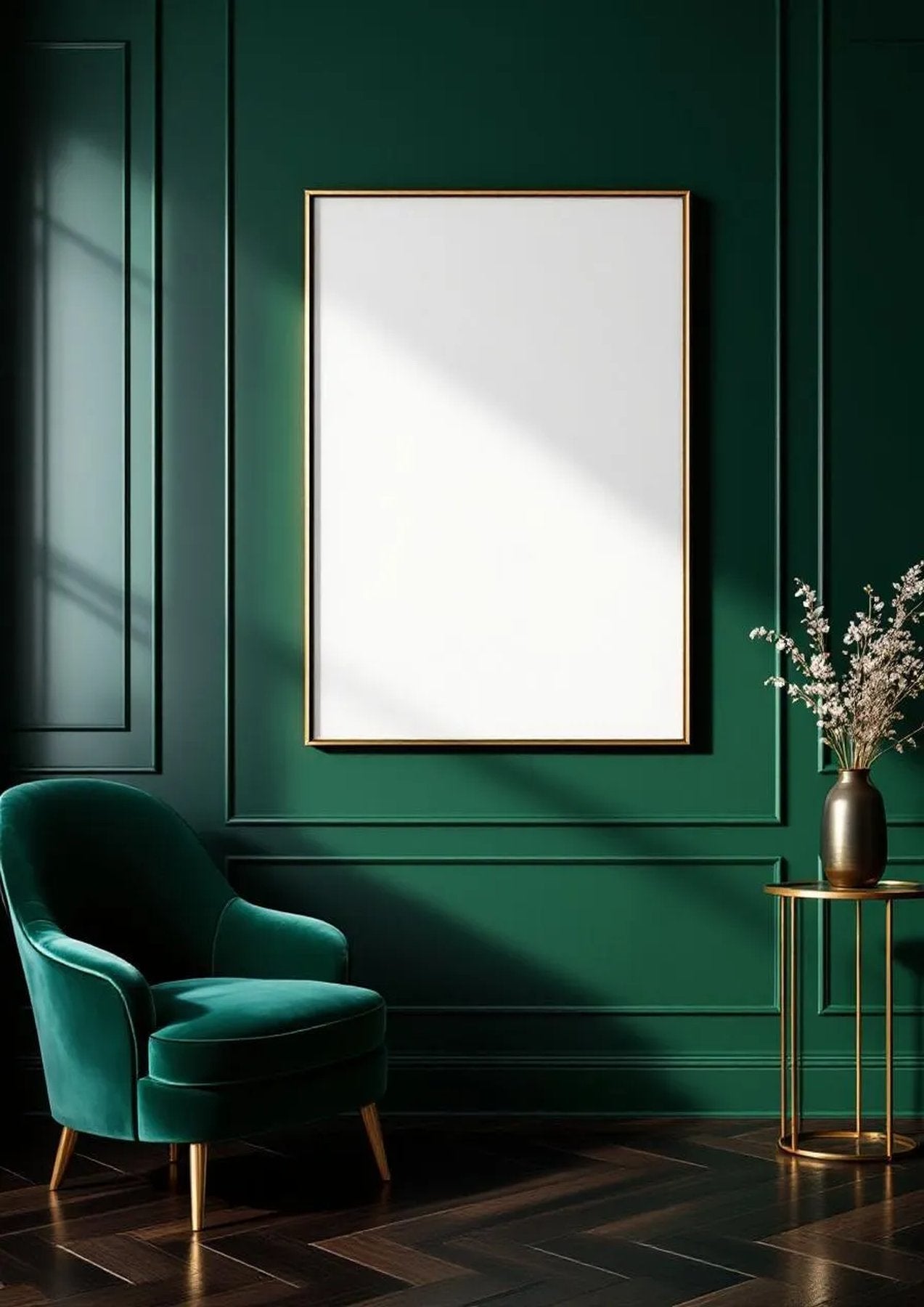 Art Deco Frame Display Mockup — Gold Frame Portrait 2:3 — Perspective View — #04458 | MockupBulk